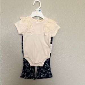 Cream Lace Baby Onesie with Floral Pants